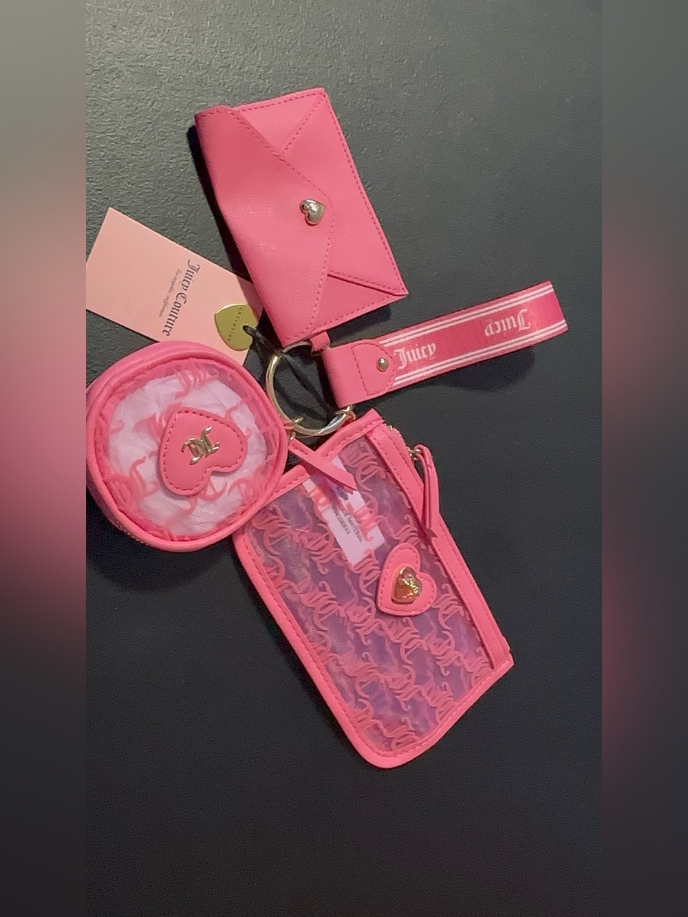 Juicy Couture Hot Pink Kids Keychain Wallet & Card Holder Set